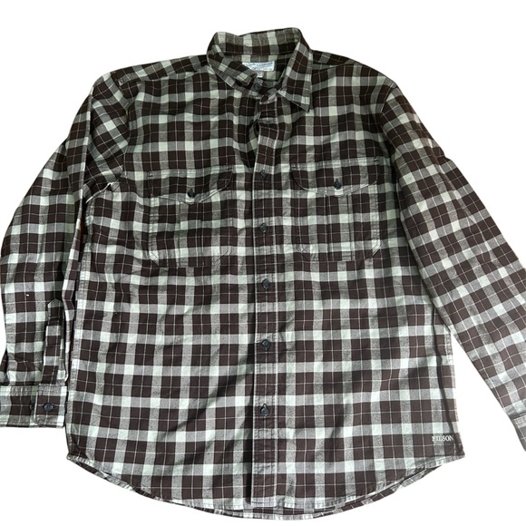 Filson brown check heavy cotton button down plaid shirt - Picture 1 of 9